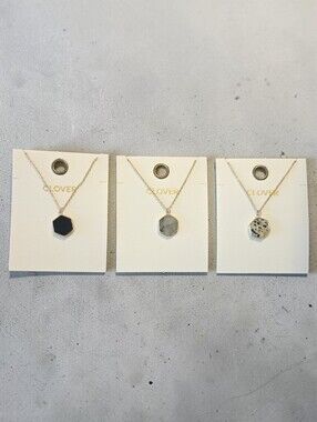 CLOVER Hexagon Pendant Necklace YOU PICK  Black, Marbled Gray, Speckled Cream